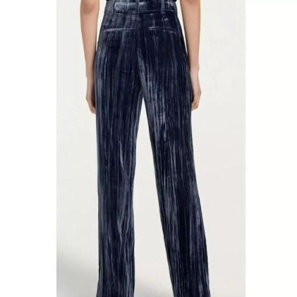 New CINQ A SEPT Collins Relaxed Straight Leg Velvet Pants in Peacock Blue size 8 - Picture 2 of 5